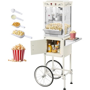 image:imageVEVOR Popcorn Machine 8oz Stainless Steel Kettle 800W Commercial Countertop Popcorn Maker 48 Cups per Batch Theater Style Popper with 2Button Control Glass Wall PC Door 1 Scoop 3 Spoons RedWhite with cart