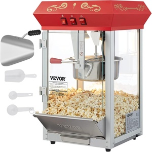 image:imageVEVOR Popcorn Machine 8oz Stainless Steel Kettle 800W Commercial Countertop Popcorn Maker 48 Cups per Batch Theater Style Popper with 2Button Control Glass Wall PC Door 1 Scoop 3 Spoons RedRed