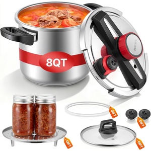 image:imageVEVOR Pressure Cooker 10Qt Pressure Cooker Stainless Steel Pressures Canner with Steaming Rack Tempered Glass Lid Three Pressures Settings for Meat Beans Rice Soup Sauces Cook up to 100 kPa8 Quarts