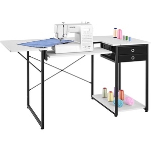image:imageVEVOR Sewing Table Multipurpose Sewing Machine Table with Foldable Side Shelf Adjustable Shelf Steel Legs Computer Desk for Home Fashion Studio Art Studio Educational Institution White5492 x 2362 x 2992 inches 1395 x 600 x 760 mm