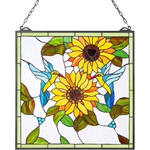 image:imageVEVOR Stained Glass Window Panel 20 x 21 in Tiffany Style Hanging Transom Window Panel with Chain Large Vertical Rectangle Stain Glass Vintage Traditional Art Handcrafts for Kitchen Home Decor20 x 20 in