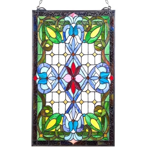 image:imageVEVOR Stained Glass Window Panel 20 x 21 in Tiffany Style Hanging Transom Window Panel with Chain Large Vertical Rectangle Stain Glass Vintage Traditional Art Handcrafts for Kitchen Home Decor17 x 29 in