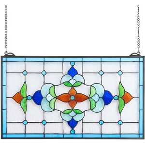 image:imageVEVOR Stained Glass Window Panel 20 x 21 in Tiffany Style Hanging Transom Window Panel with Chain Large Vertical Rectangle Stain Glass Vintage Traditional Art Handcrafts for Kitchen Home Decor26 x 16 in